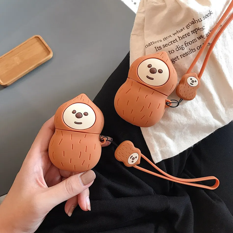 Для AirPods 2 Чехол, силиконовый, милый, 3D, вишневый, мороженое, чехол для наушников, для Airpods, крышка для наушников, кольцо для ключей, ремешок для Air pods