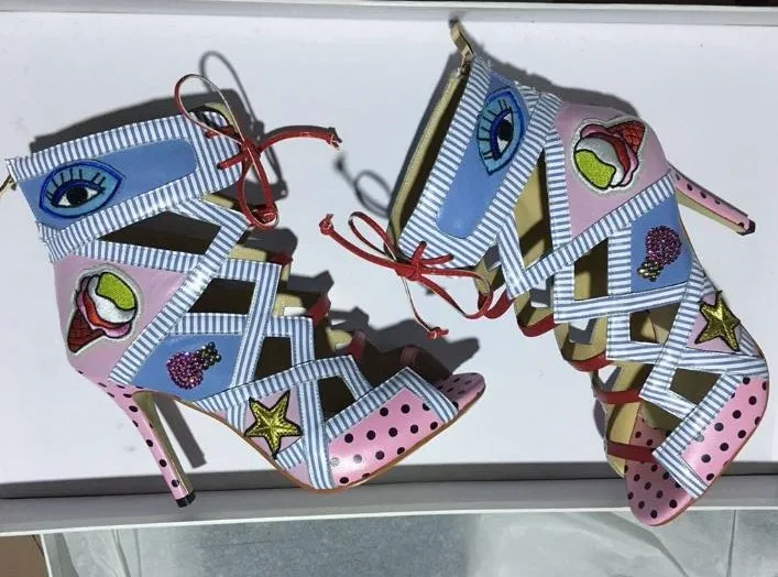 2018 Новые горошек сапоги на шпильках Для женщин шнуровке ботильоны хит продаж