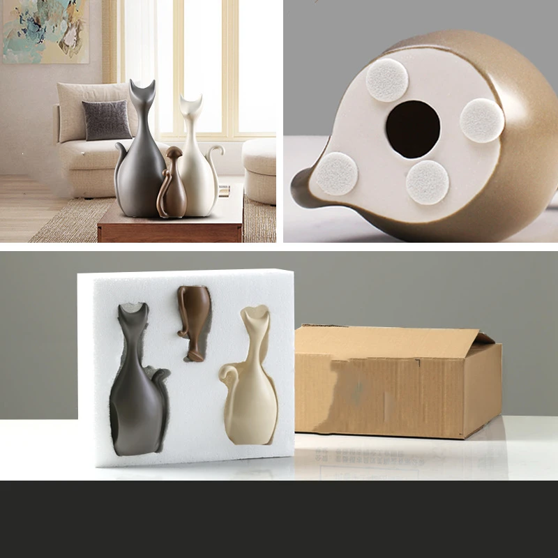 VILEAD Ceramic Family of Three Four Cats Figurines Nordic Animal Living Room Decoration Home Ornaments Crafts For Wedding Gifts