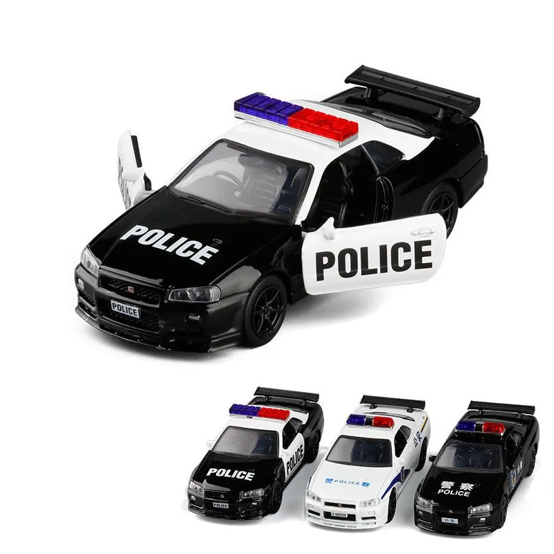 1/36 Imitation GT-R R34 Pull Back Police Model Toy Car Alloy Die Cast 2 Door Openable GTR Toys Vehicle | Игрушки и хобби