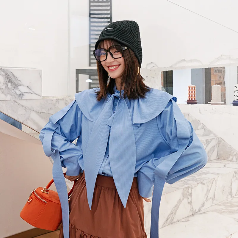 Женская рубашка с длинными рукавами LANMREM Весенняя Свободная воротником со