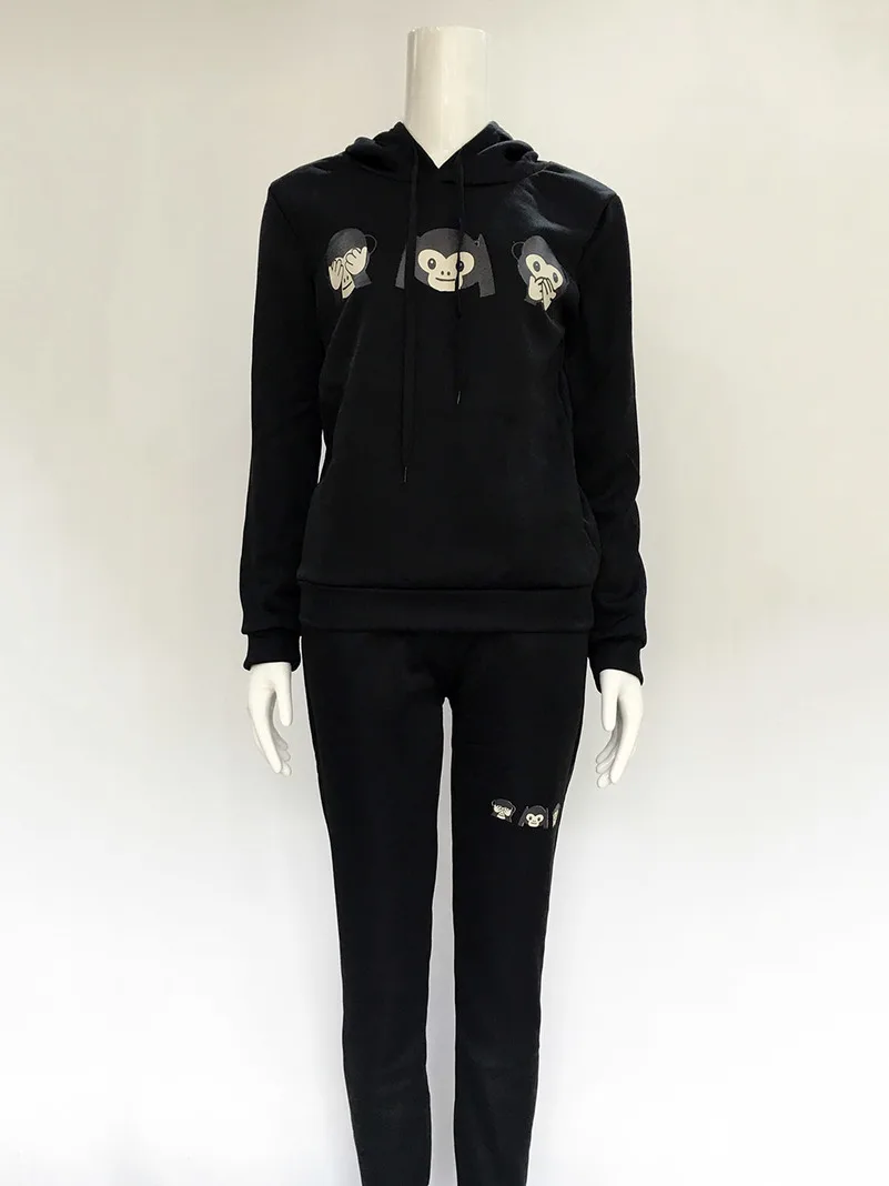 

Monkey Hooded Cute Suit Set 2022 Women Tracksuit Two-piece Sport Style Outfit Jogging Sweatshirt Fitness Lounge Sportwear