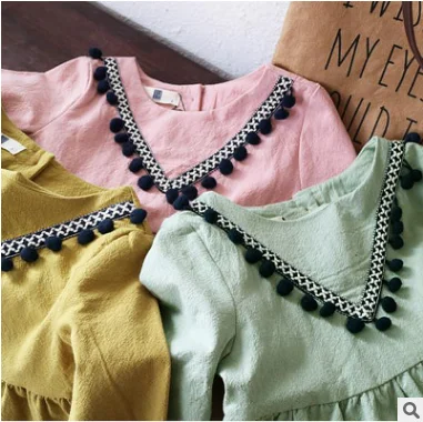 Children's clothing spring and autumn new girls cotton linen long-sleeved dress free shipping | Детская одежда и обувь