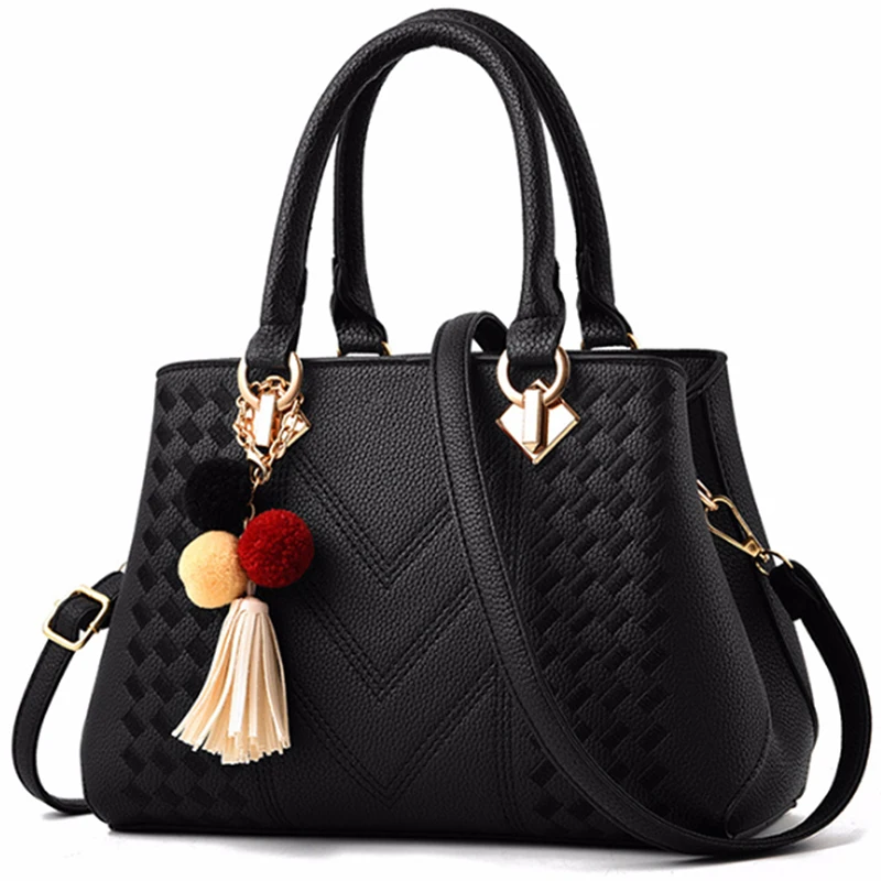 

PU Leather Handbag For Women Girl Fashion Tassel Messenger Bags With Ball Female Shoulder Bags Ladies Party Crossbody Bag