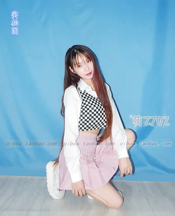 Kpop Blackpink JENNIE корейский танцевальный шоу сексуальный клетчатый жилет белая рубашка и розовая юбка комплект из двух предметов Женский Летний милый комплект из 2 предметов