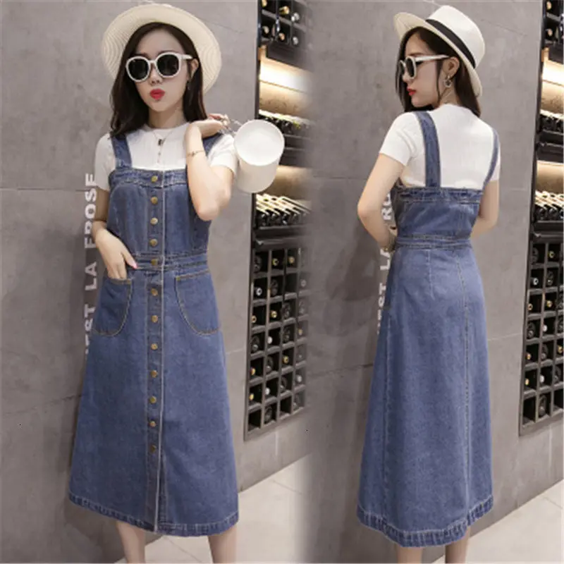 Плюс 5XL модные подтяжки Длинное Платье женское 2019 Весна новое Синее джинсовое