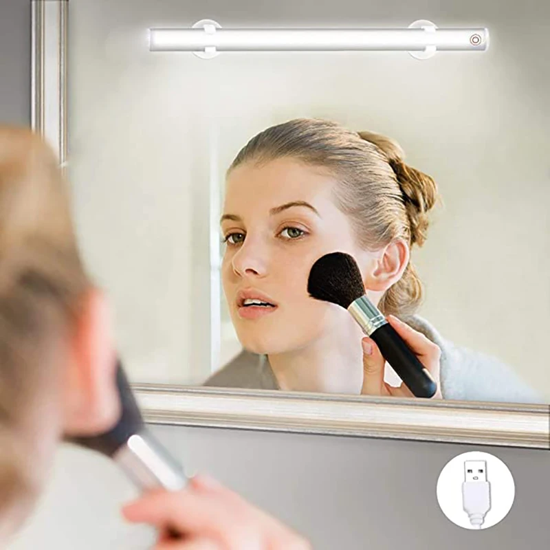 Luz LED para espejo de maquillaje, lámpara de espejo ajustable con USB, táctil, portátil, para tocador de baño