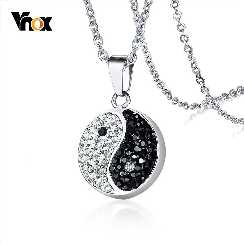 Vnox Bling CZ камень подвеска Инь Ян для мужчин и женщин ожерелья ретро круглые Тайцзи