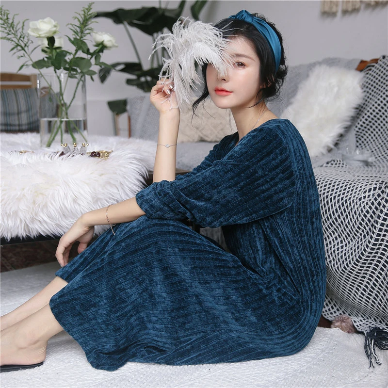 Ночная рубашка женская осенняя и зимняя новая ночная домашний сервис теплая