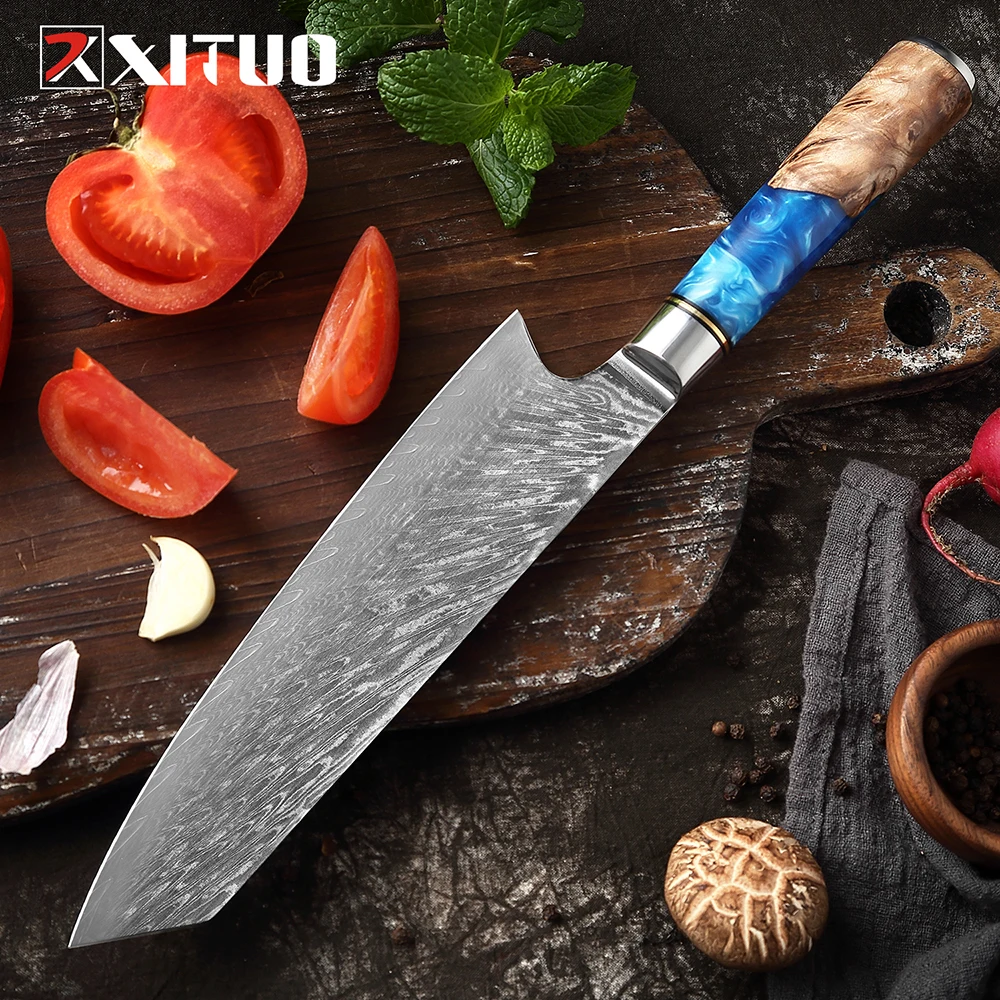 

XITUO Japanese Chef Kiritsuke Knife 67 Layers Damascus Steel 8 Inch VG10 Kitchen Knives Cleaver Gyuto Knife Resin Wood Handle