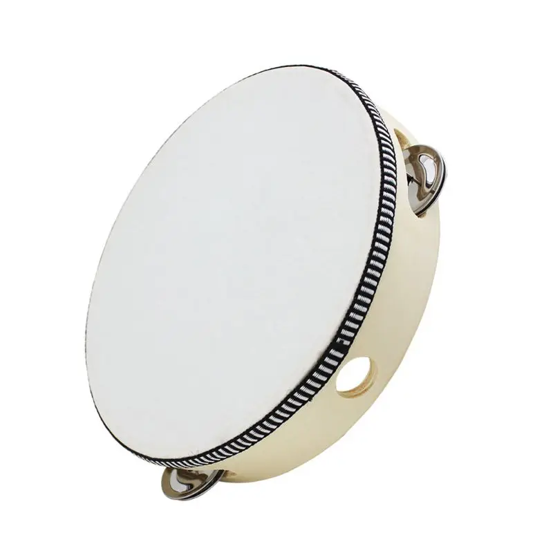 

8" Hand Held Tambourine Drum Bell Birch Metal Percussion Musical