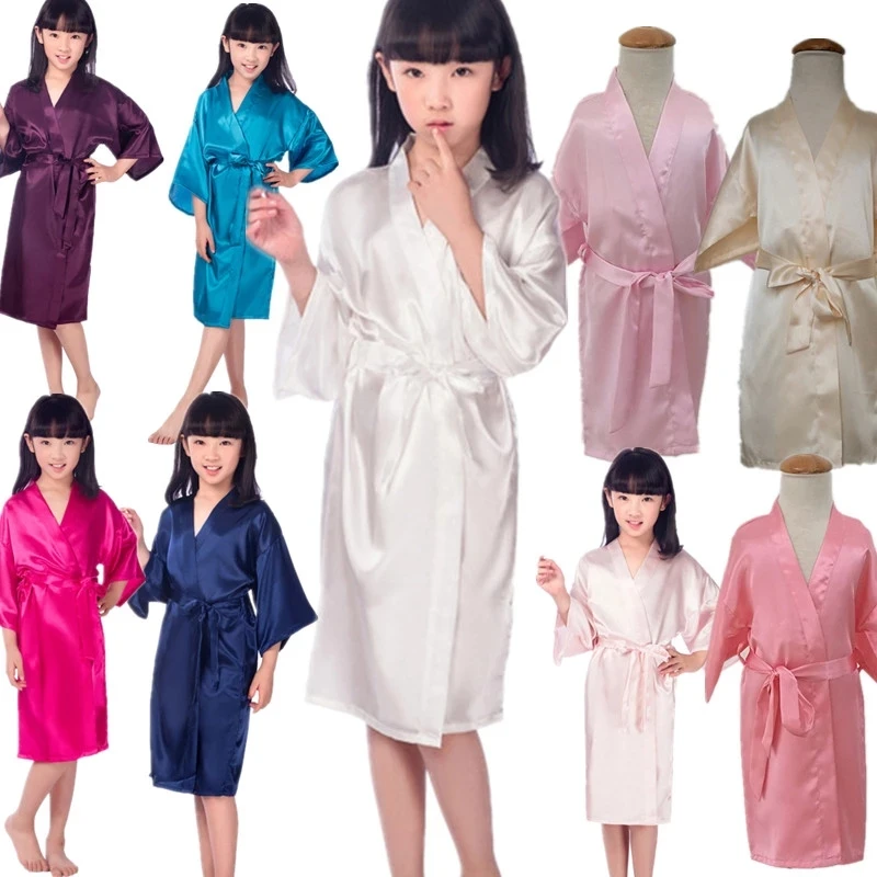 

Халат-кимоно для девочек оптом, банные халаты для спа, атласная шелковая ночная рубашка для свадьбы, дня рождения, детская одежда для сна D35