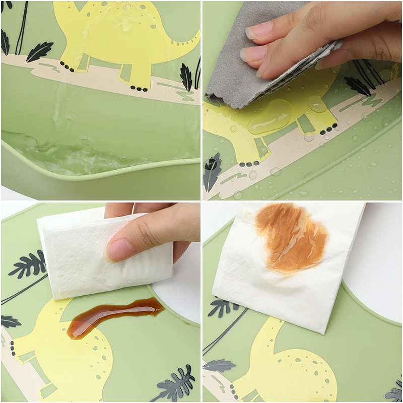 

Soft Silicone Feeding Bib Waterproof Adjustable Snaps Cartoon Baby Bibs For Infants And Toddlers With Food Catcher Pocket