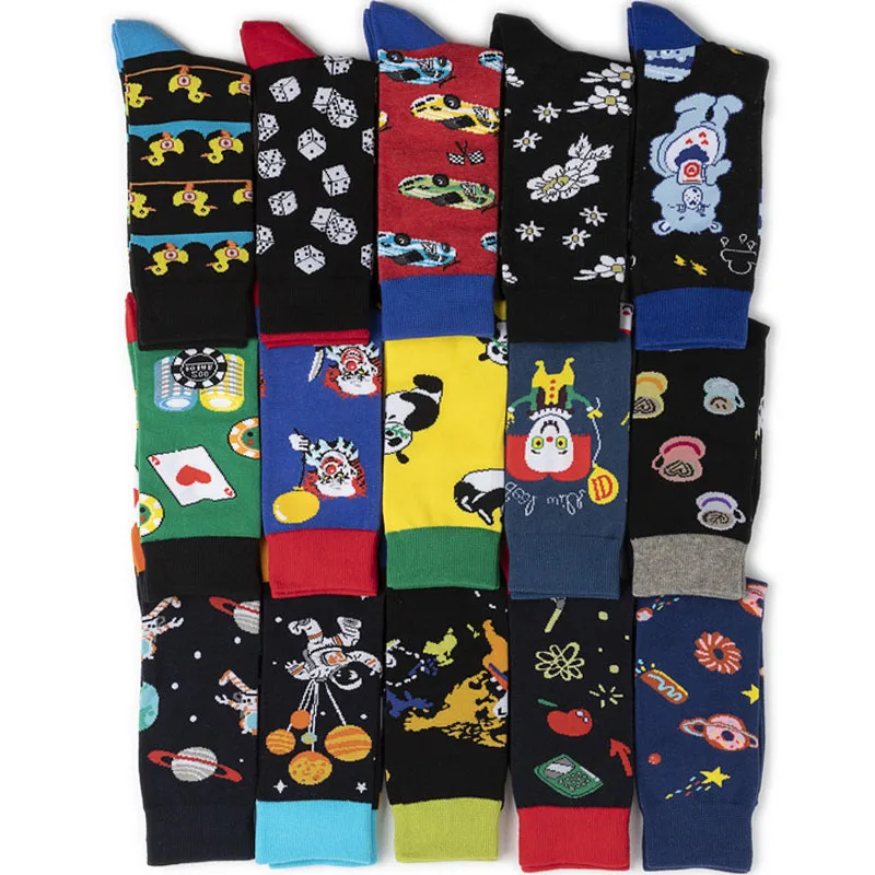 1 пара мужские хлопчатобумажные носки цветные художественные много узоров