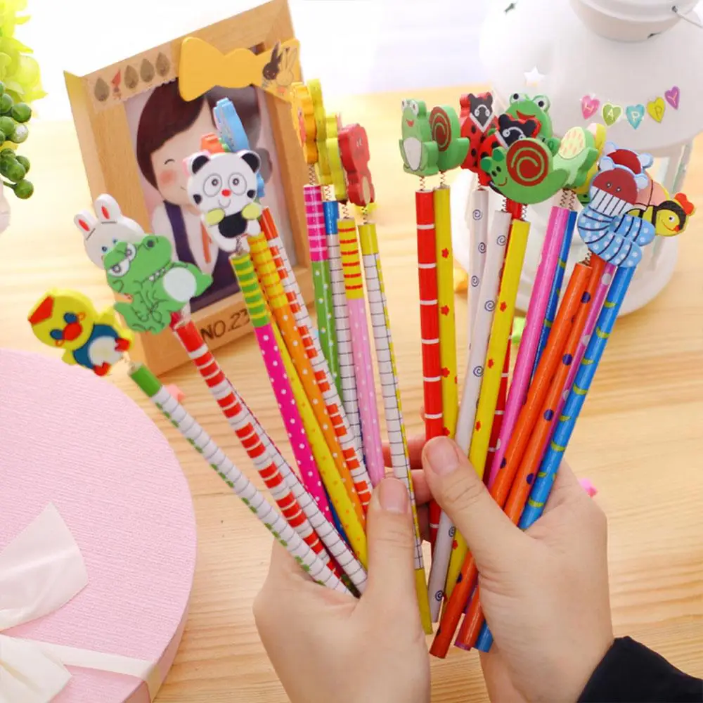 

Wood Spring Eraser Pencil Cute Writing Tool Supplies Stationery Creative Cartoon School Student Gift