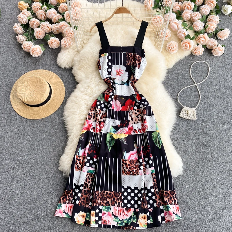 

Women's Runway Retro Fashion Midi Spaghetti Strap Dress for Summer 2021 New Female Clothing Sexy Party Robe Femme Beach Vestidos