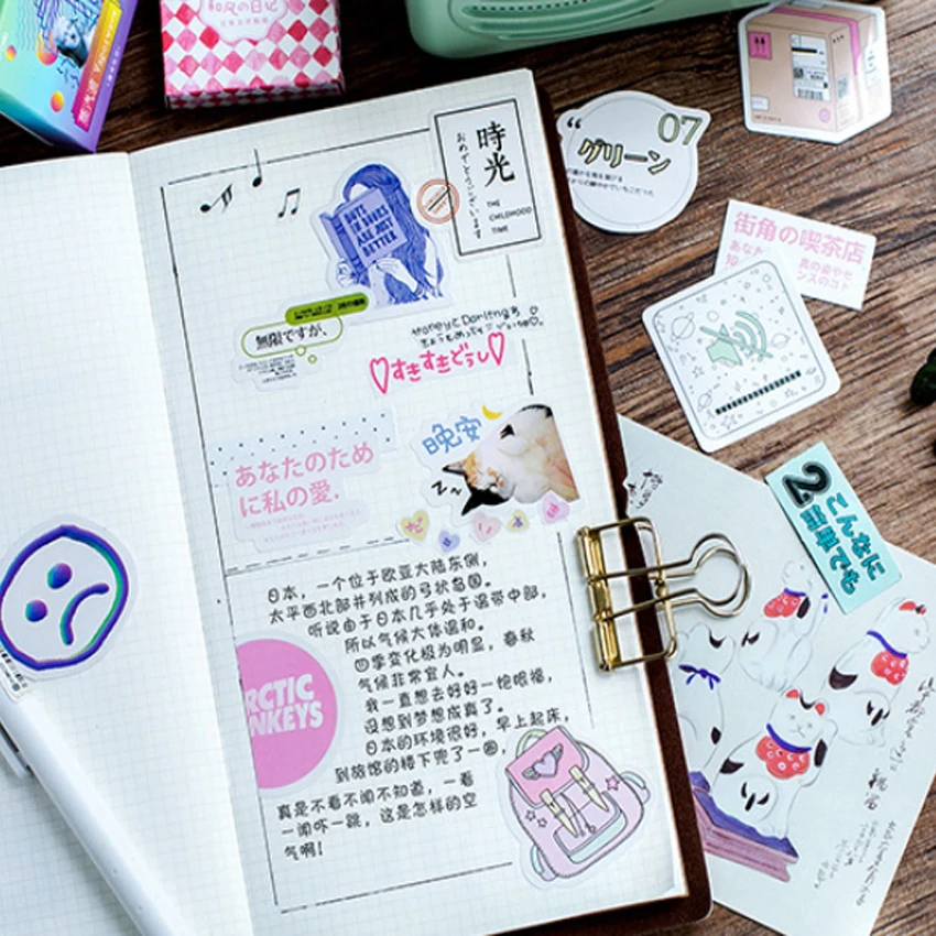 46Pcs/box Lovely Steam Wave Diary Paper Label Stickers Scrapbooking Decorative Sticker DIY Stationery Children Gift | Канцтовары для