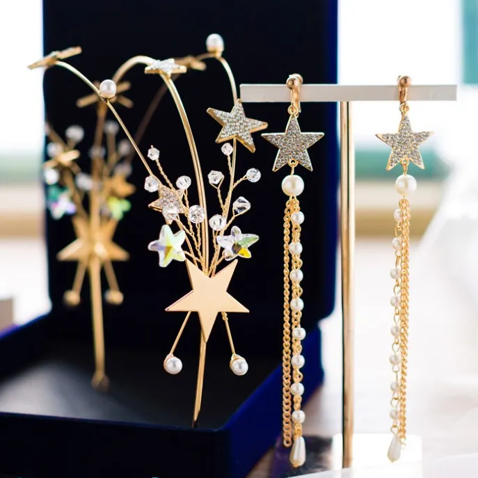 Модный Блестящий Кристалл Золотая Звезда Тиара повязка на голову невесты