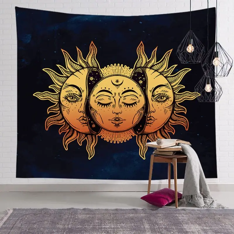 

Sun and Moon Psychedelic Wall Tarots Tapestry Altar Tarots Cloth Divination Accessories with Art Chakra Home Decorations