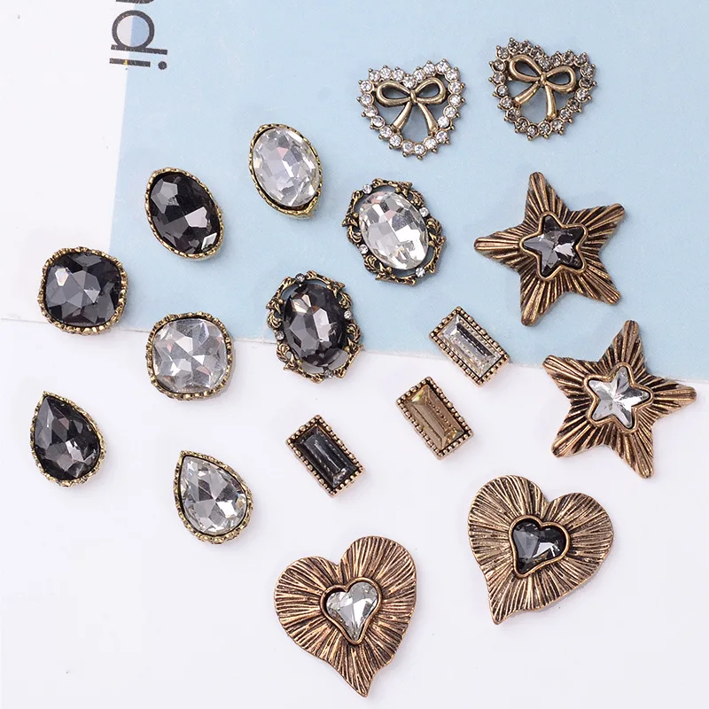 50pcs Alloy jewelry accessories ancient gold crystal five pointed star love square Rhinestone Jewelry Accessories DIY materials