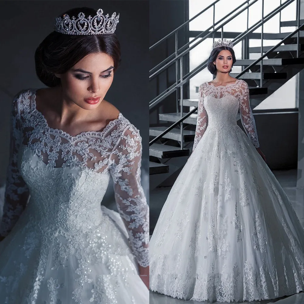 

Modern Princess Lace Long Sleeve wedding dress bridal Gown Scoop Gelinlik 2022 Brides dress Robe de Mariage Vestido de Noiva