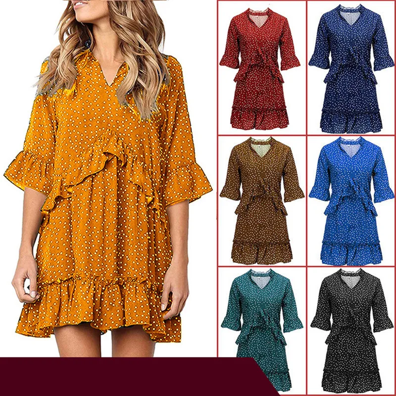 

2020 весенне-осенние рубашки для мальчиков модные, пикантные V образным вырезом мини женское платье свободного кроя с коротким рукавом из шиф...