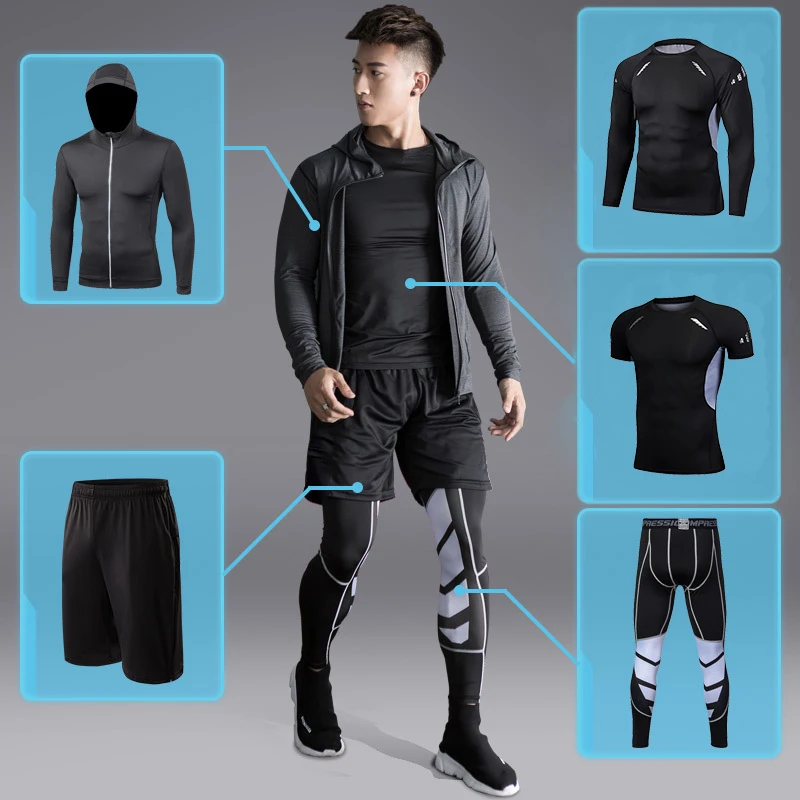 

New 2021Men's Training Sportswear Set Gym Fitness Compression Sport Suit Jogging Tight Sports Wear Clothes 4XL5XL Oversized Male