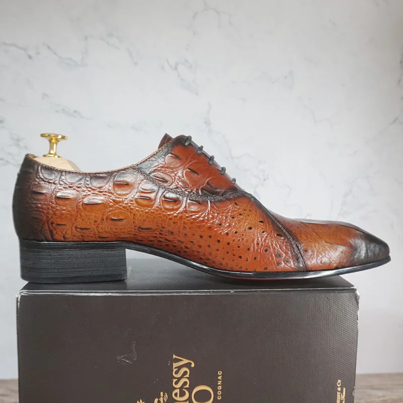 Luxury Men Leather Shoes Crocodile Pattern Men's Oxford Casual Dress Mens Shoes Black Brown Lace Up Wedding Office Formal Shoes