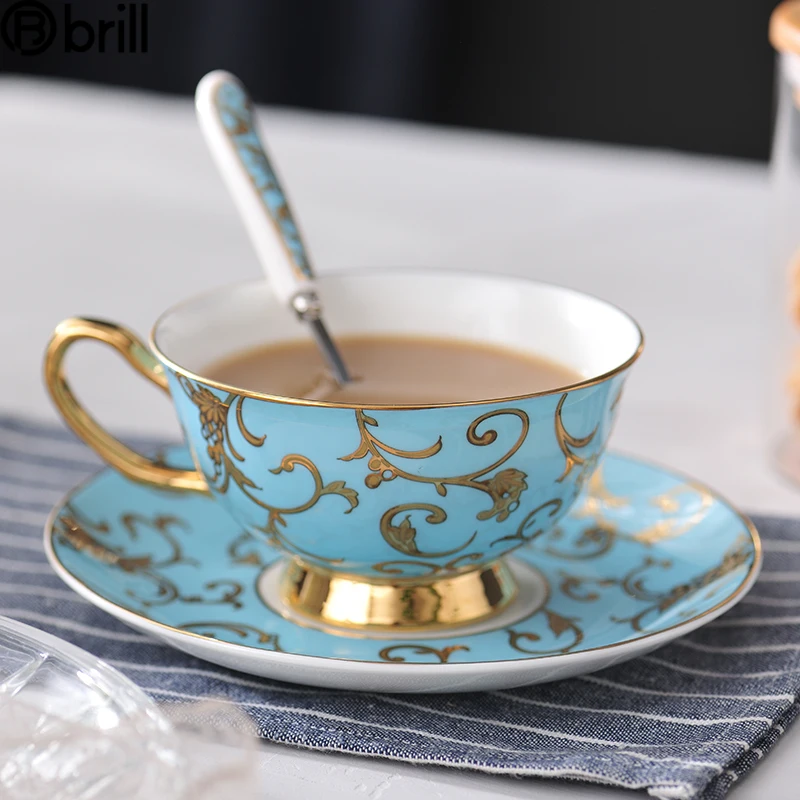 

Luxury European Bone China Cup with Spoon Blue Creative Afternoon Tea Cups Taza Personalizada Regalo Teacup and Saucer Set 50