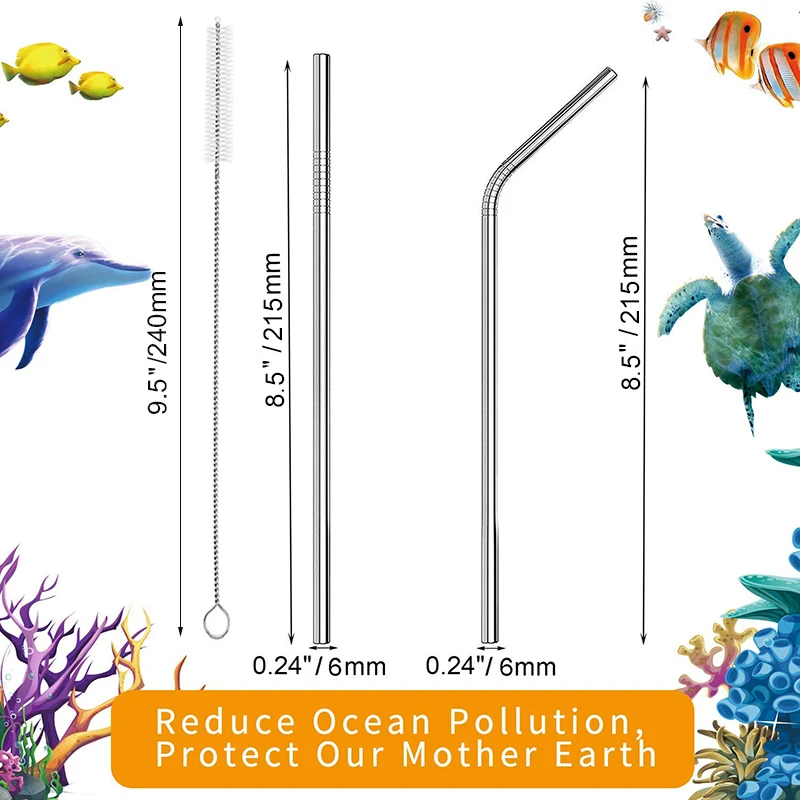 100 шт./лот трубочки из нержавеющей стали экологически чистые металлические