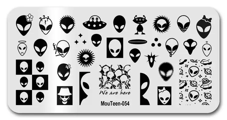 

New Saucer Man Nail Stamp Alien Mask Nail Stamping Templates Universe Grimace Nail Art Stamp #054
