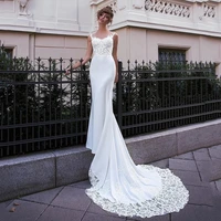jasmine elegant mermaid lace applique scoop neckline satin with buttons wedding gowns dresses for women