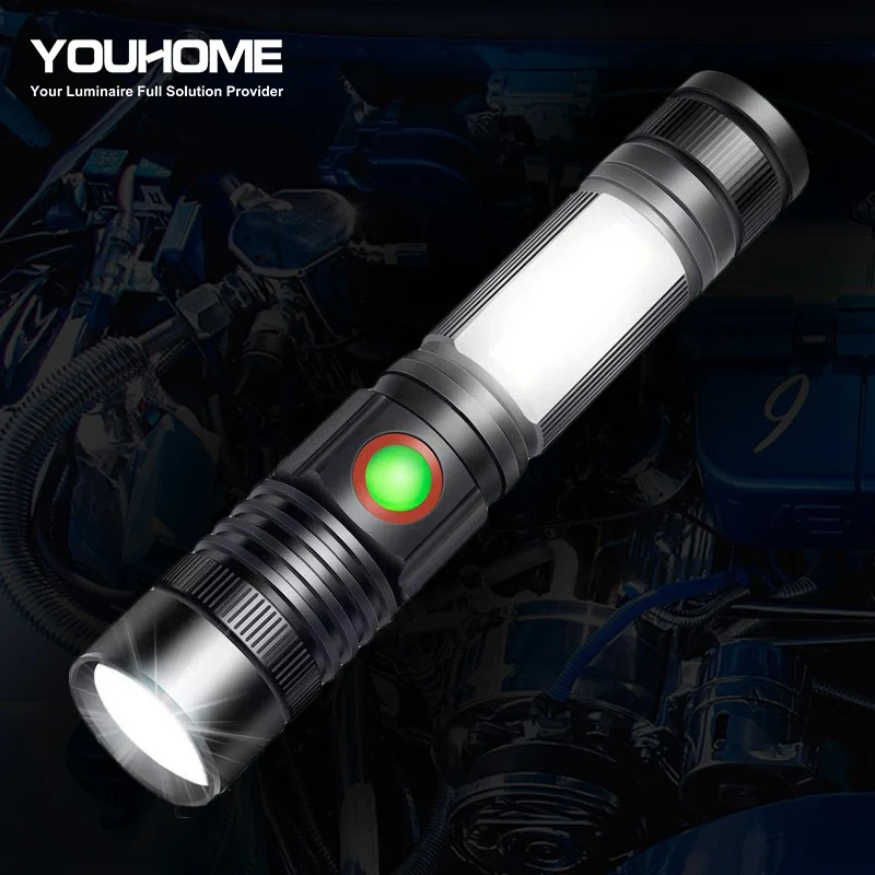 

COB LED Flashlight CREE T6 usb rechargeable 18650 Battery waterproof Zoomable 4 light modes tail magnet Work Light Ultra Bright