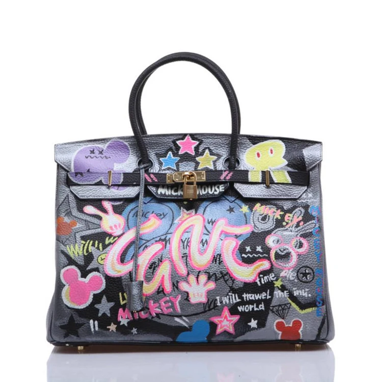 2020 American Graffiti Printed Cartoon High Quality Real leather Platinum Package Buckle handbag Multicolored print for New York | Багаж и