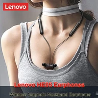 lenovo he05 wireless bluetooth 5 0 magnetic neckband earphones headset ipx5 waterproof sport earbud noise cancelling mic