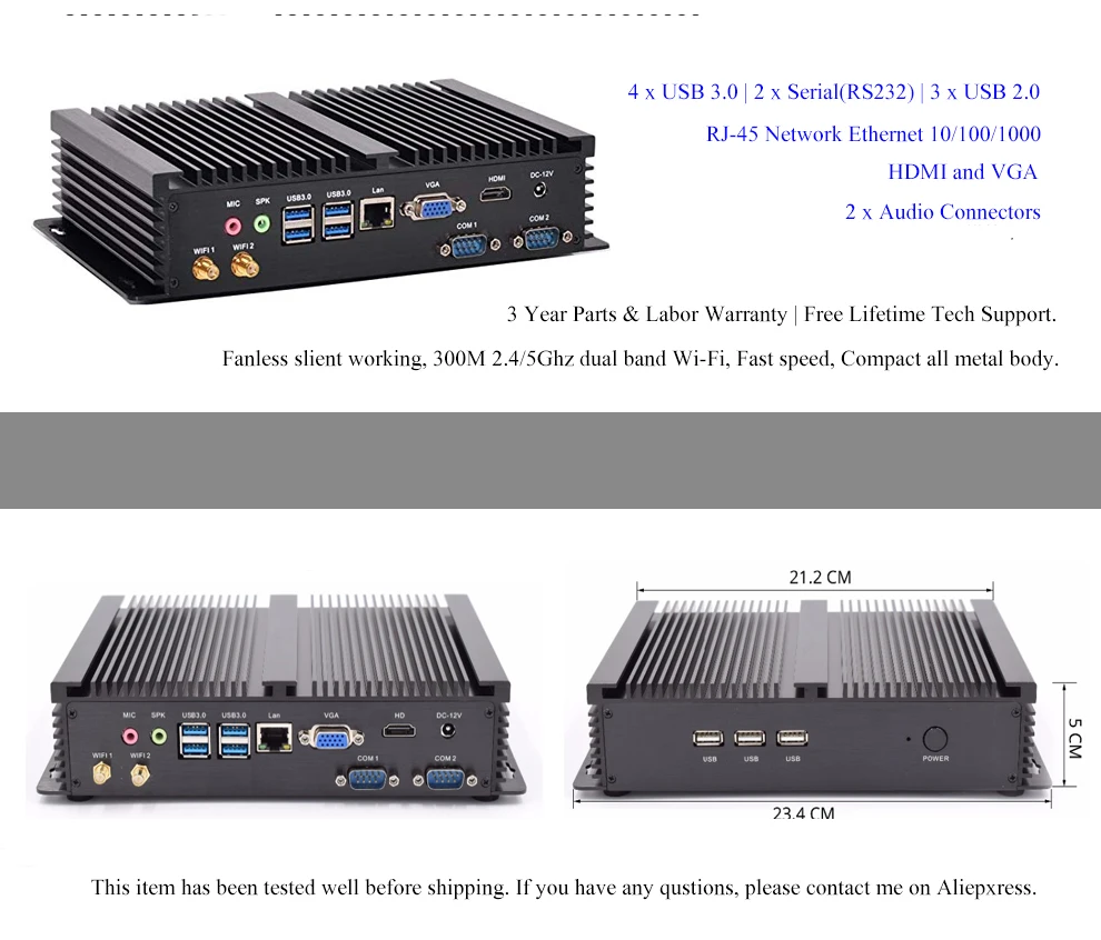 Intel Core i3 6100U i3 6006U Skylake промышленный Мини ПК Barebone Linux микро компьютер Win10 HTPC 300M Wifi VGA HDMI 2 COM порта