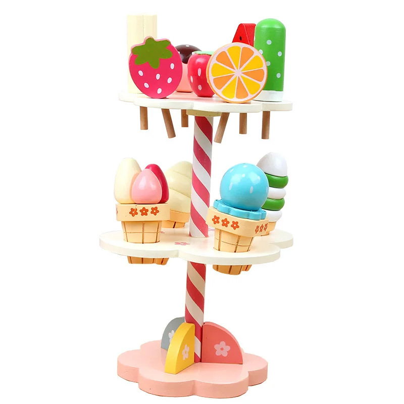 Детский деревянный Мини-стол для мороженого с имитацией клубники, 3-уровневый стол для конфет, дом для игр, Обучающие игрушки, подарки для де... от AliExpress RU&CIS NEW