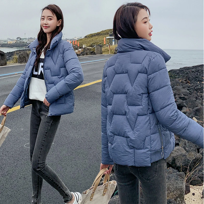 

Free Shipping Thick White/Black/Blue Color Female Winter Jackets Fashion Short Slim Women's Wadded Jacket Collar Ladies Coats