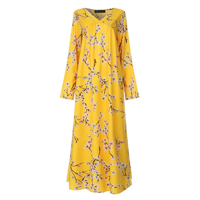 ZANZEA Women Bohemian Dress Autumn V neck Long Sleeve Floral Printed Sundress Casual Vintage Party Maxi Vestido Robe Femme | Женская