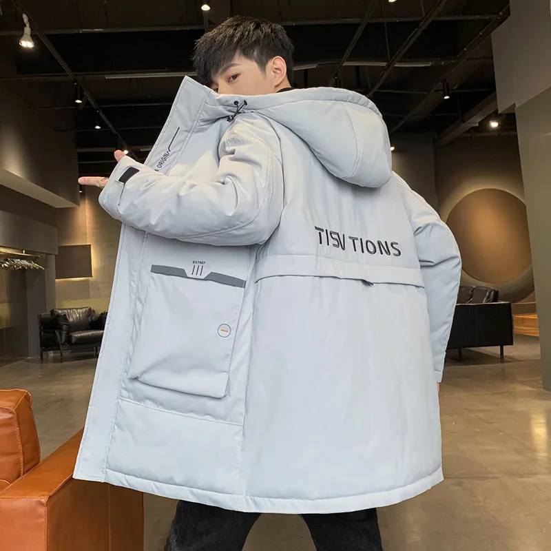 New Causal Winter Men's Mid-Length 90% White Duck Down Jacket Thick Warm Long Hooded Parkas Outwear Top Down Coats Solid Puffer