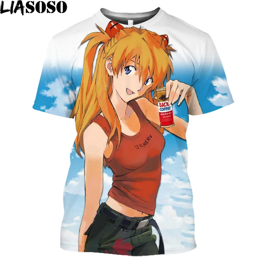 

LIASOSO 3D Print Japanese Anime Evangelion Ayanami Rei Asuka T Shirt Women Causal Short Sleeve Tees Harajuku Cartoon Female