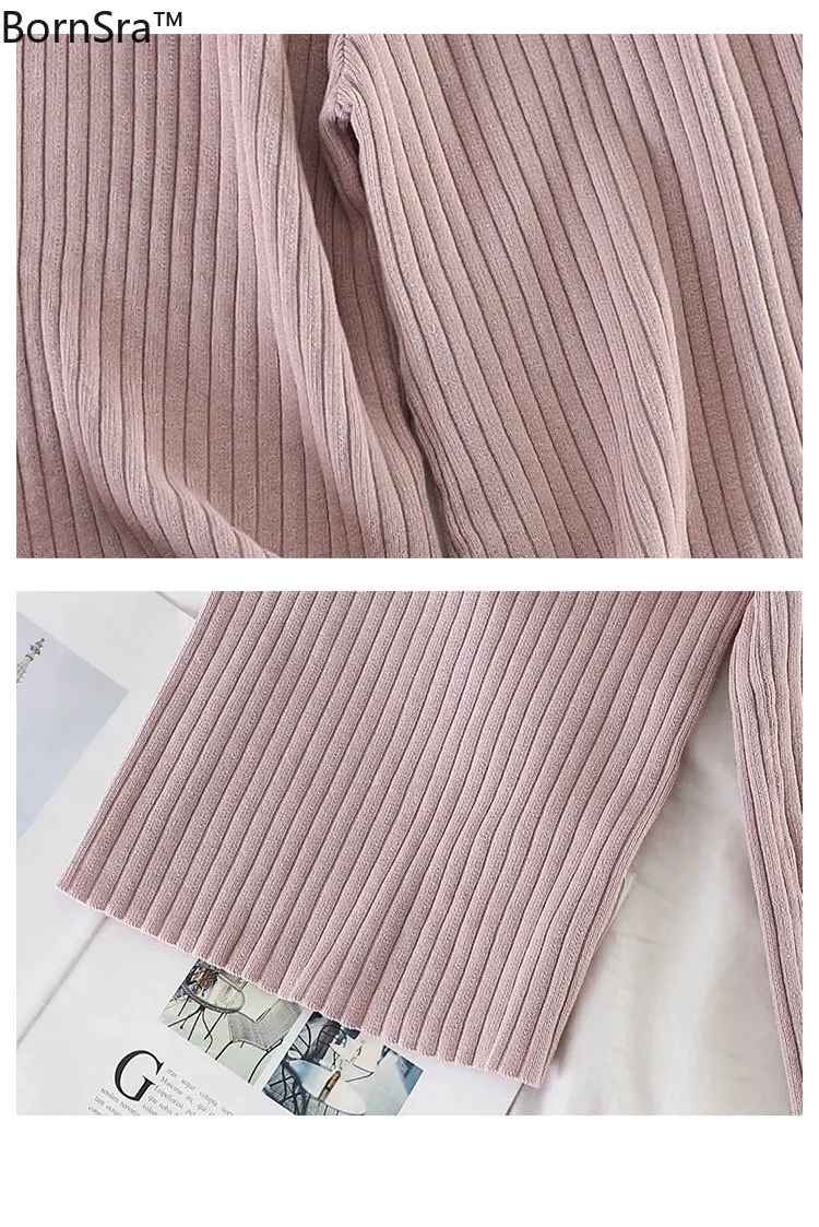 

Bornsra Knitted Pants Women New Fashion Korean Solid Lace Up Stretch Waist Trousers Casual Loose Wide Leg Pants Femme