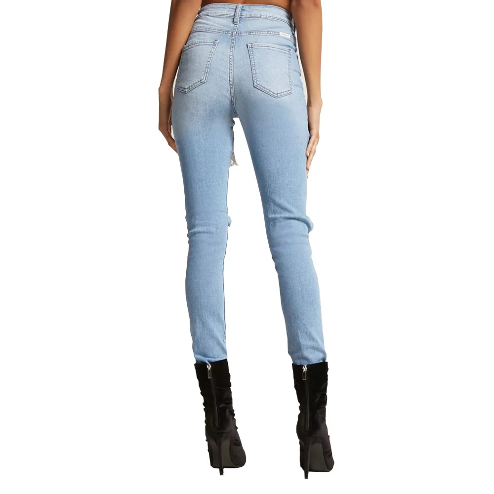 Женские рваные джинсы с высокой талией узкие повседневные брюки-карандаш