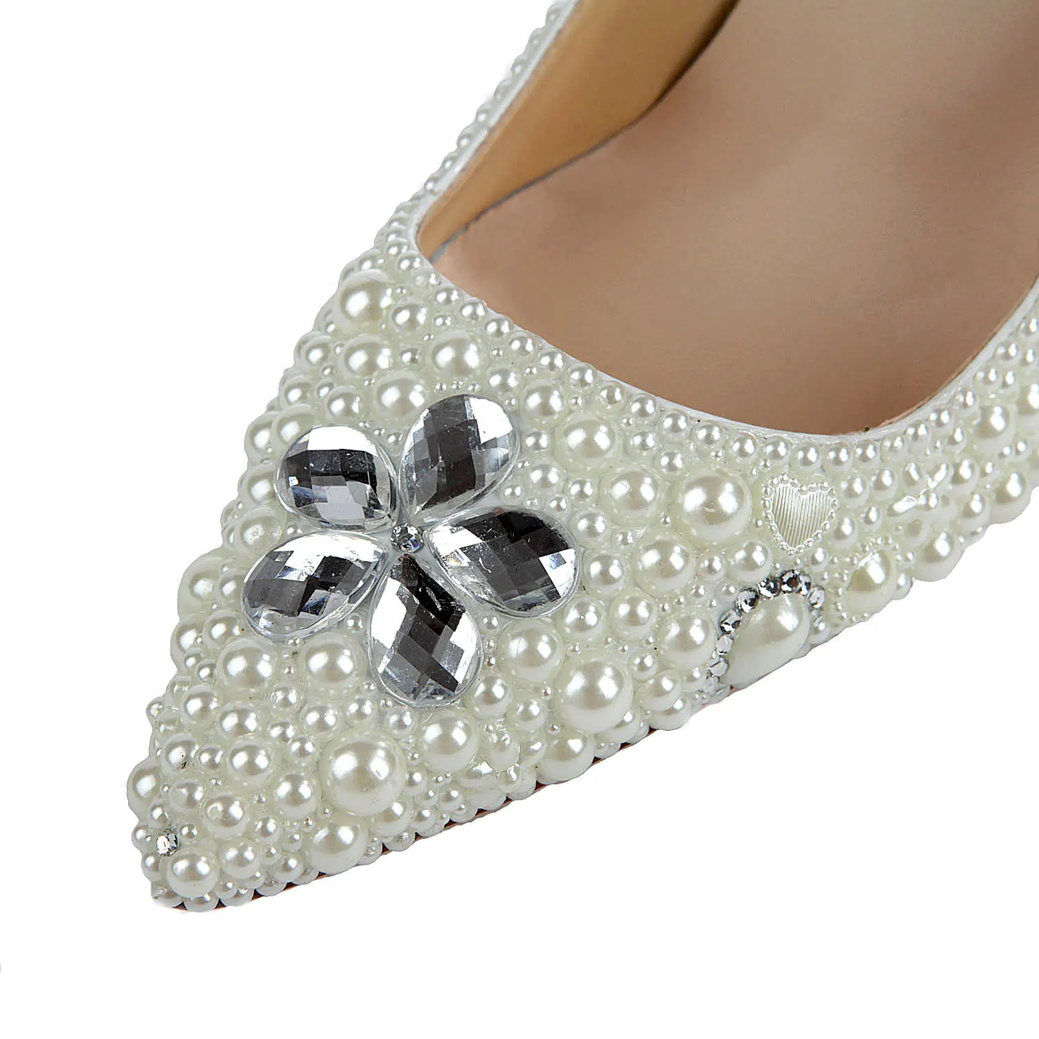 

New Pointed High Heel Women's Shoes Elegant Pearl Leather Thin Heeled Diamond Set Handmade Custom Wedding Shoes Bride Bridesmaid