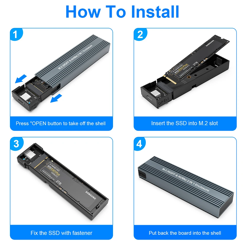 Чехол для M2 SSD футляр NVME M.2 на USB 3 1 адаптер с OTG PCIE NGFF SATA M/B Key 2230/2242/2260/2280 двойной