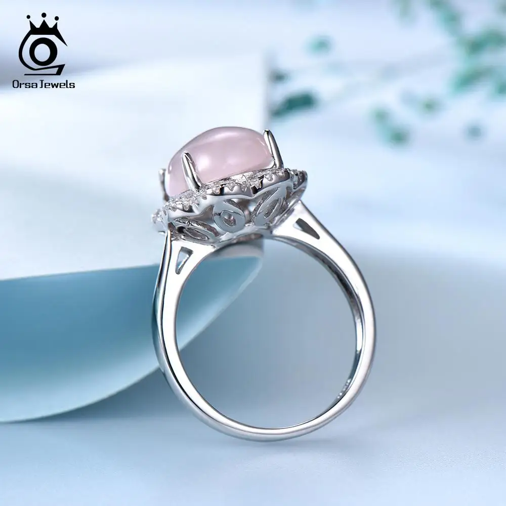 ORSA JEWELS Подлинная Мода 925 Обручальное розовое кварцевое кольцо из стерлингового серебра в форме цветка кольцо на головщину ювелирные изделия VSR16