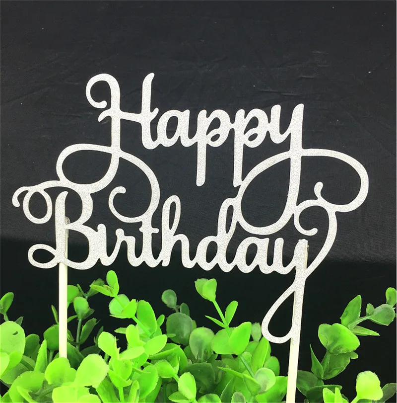 Топпер для торта 1 шт. Блестящий с днем рождения Cakefor Cake Gold Gillter Flag for family Birthday party