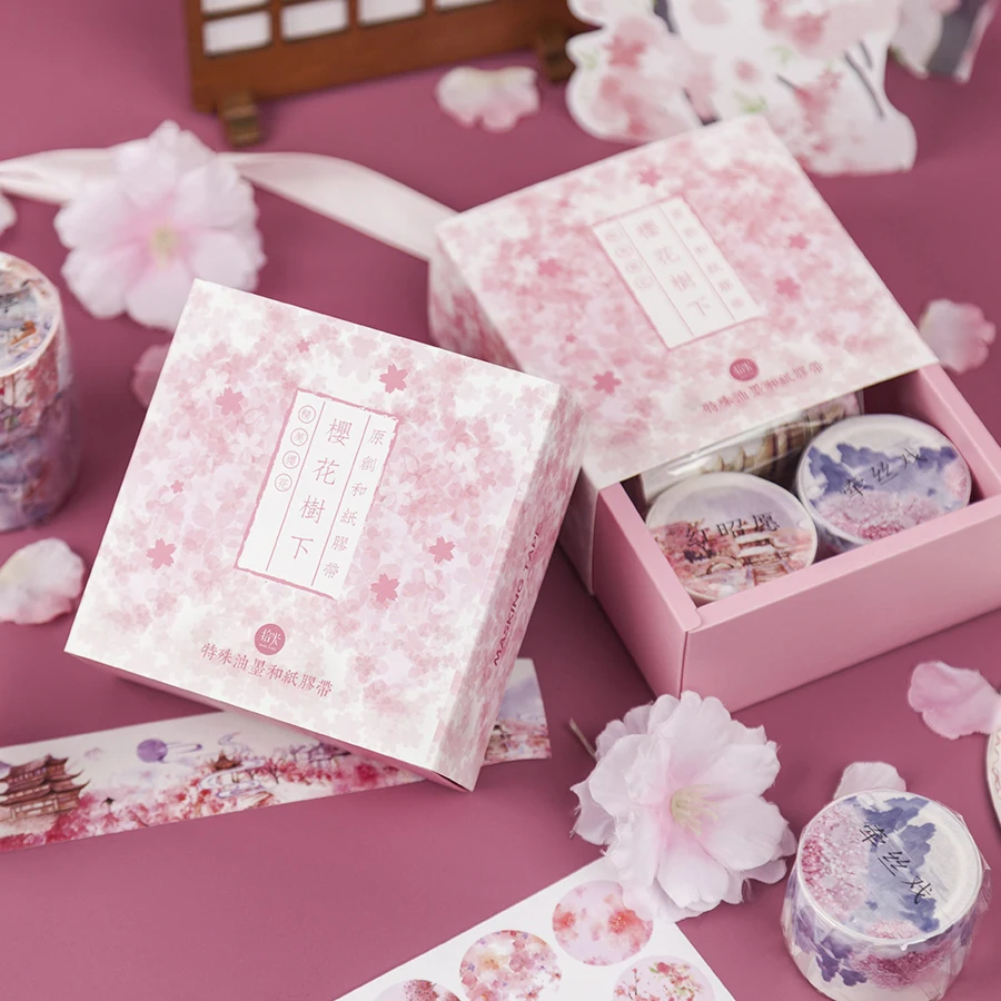 

Gold Stamping Stickers Washi Tape Gift Set Sakura Crane Ocean Decorative Stickers Masking Tape Scrapbooking DIY Diary Tapes