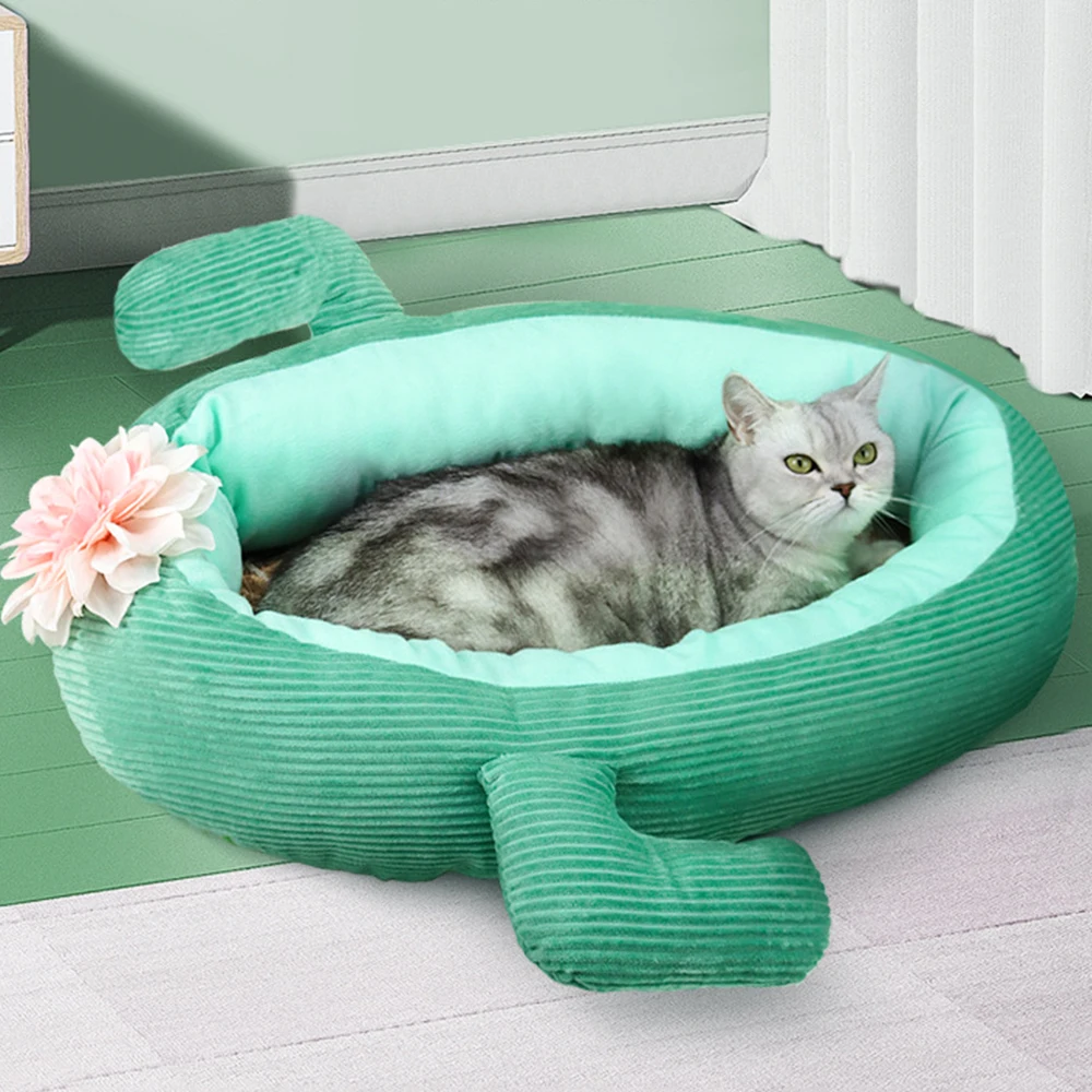 

Кровать для домашних животных, теплая подушка в форме кактуса, Всесезонная универсальная, моющийся лежак для кошек, коврик для сна