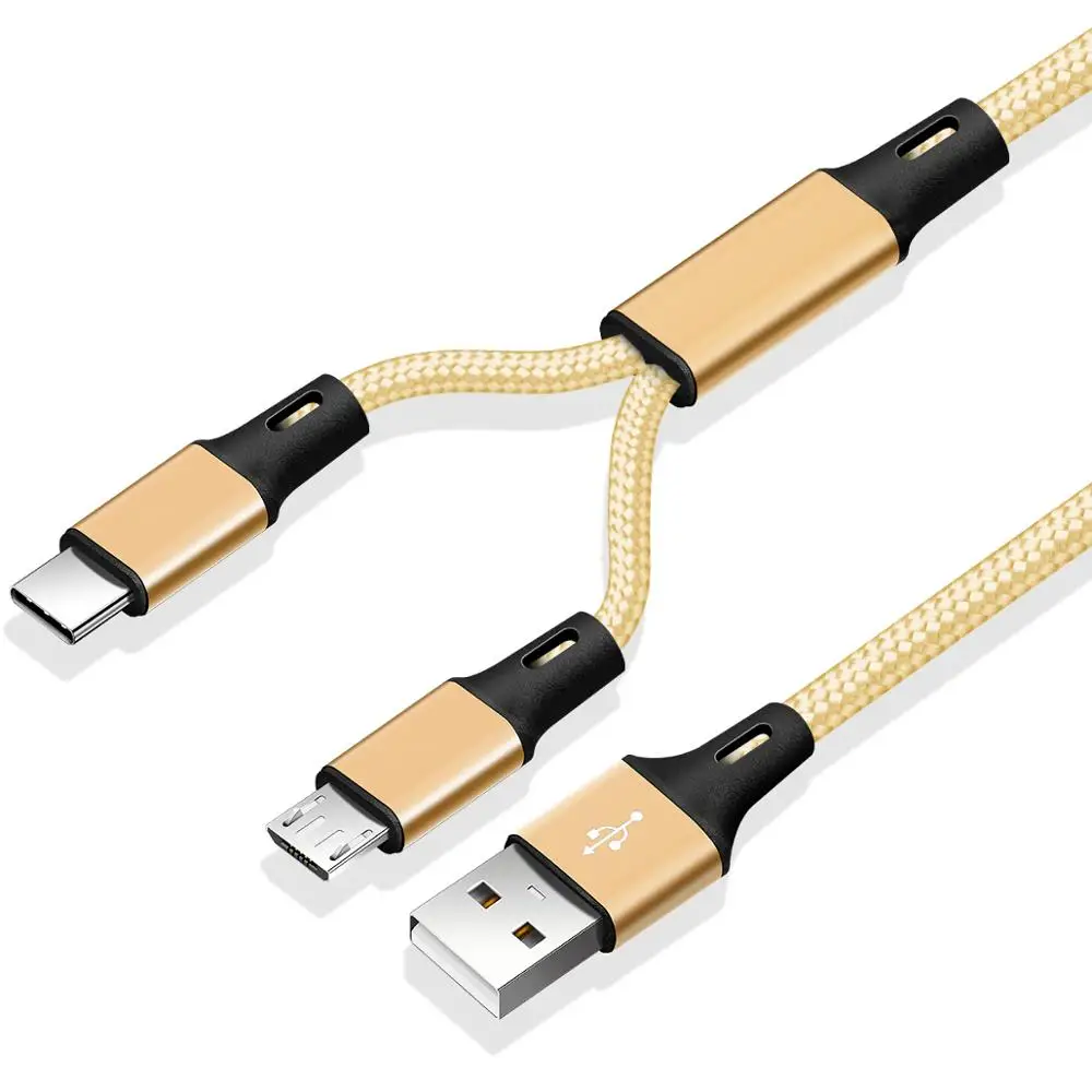 Ankndo 2 в 1 Micro USB кабель type C кабель для Xiaomi huawei samsung Android мобильный телефон Быстрая зарядка кабель Microusb зарядное устройство - Цвет: 2in1 gold cable